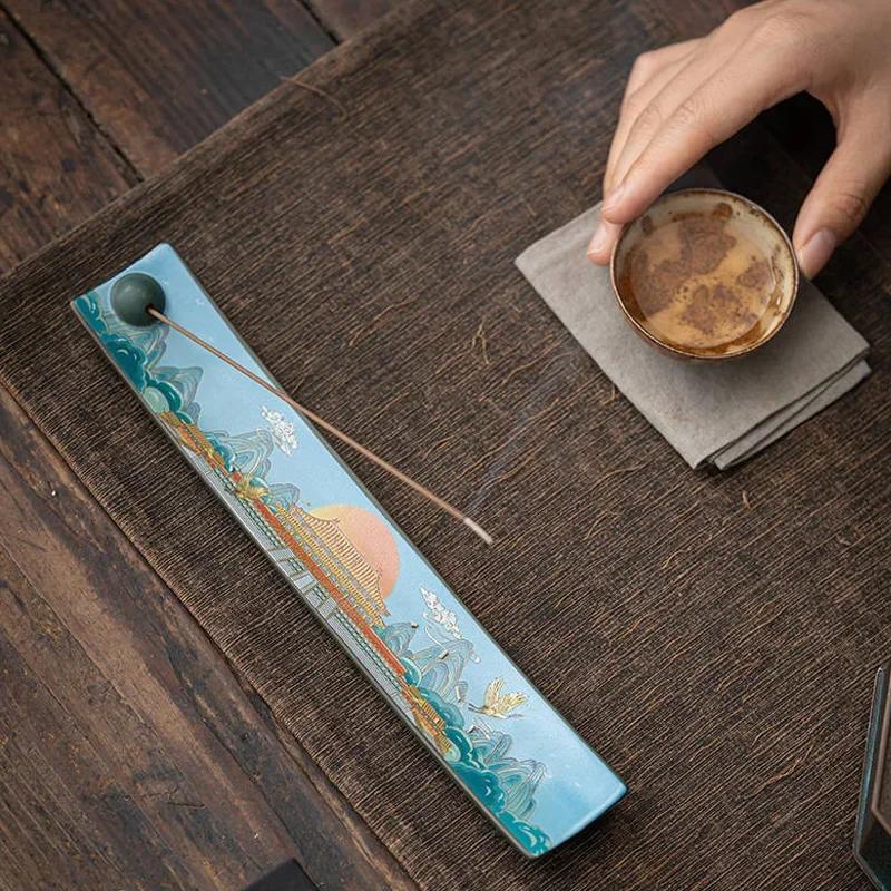 Керамическая линия Подставка для благовоний Буддизм Дзен Подставка для аромапалочек Китайская перегородчатая эмаль Цветная нить Вставка для благовоний Принадлежности для ароматерапии