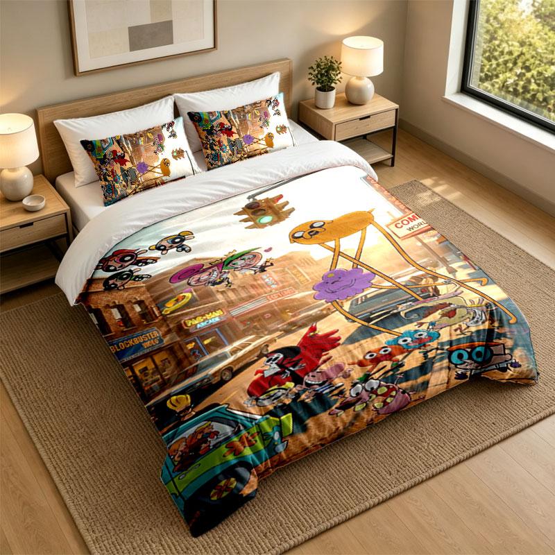 3Pcs Bedding SetAmazing World of Gumball Soft Bed Sheet and Two Pillowcases Home Bedroom Decor