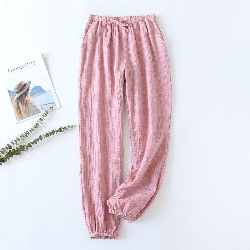 Japanese-style New Spring And Summer Women's Trousers 100% Cotton Crepe Cloth Large Size Color Tie Pants Casual Pants Home Pants