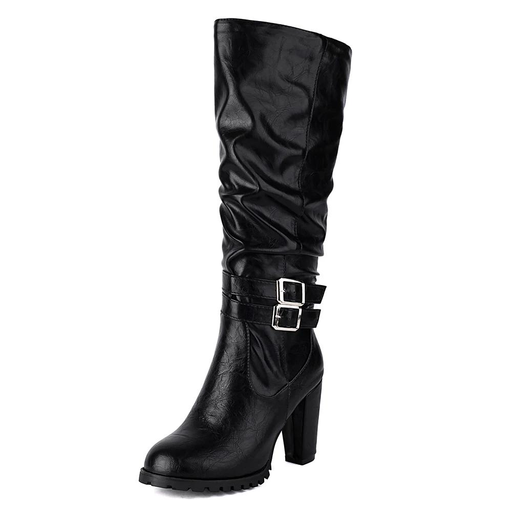 Fashion 2025 Autumn and Winter New Women Boots High Heels Knight Boots Fashion Retro Belt Buckle Knee High Boots Female Size 32-46