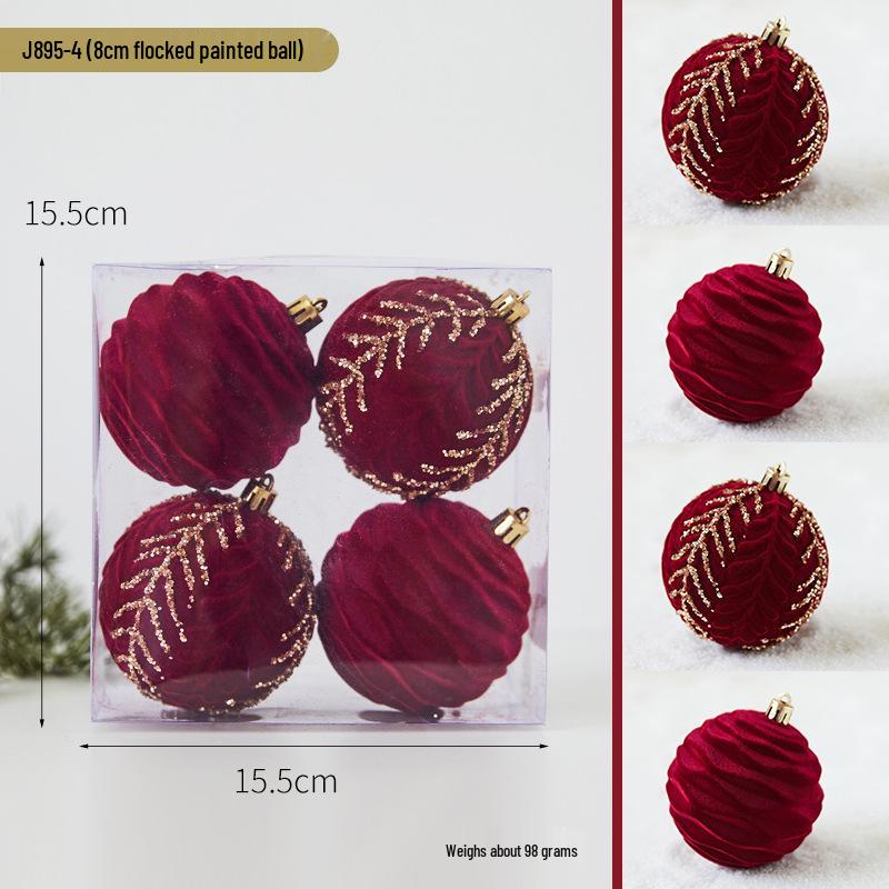 Hand-Painted Wine Red Christmas Ornament - Flocked Hanging Ball for Trees, Hotels, Malls, and Window Displays