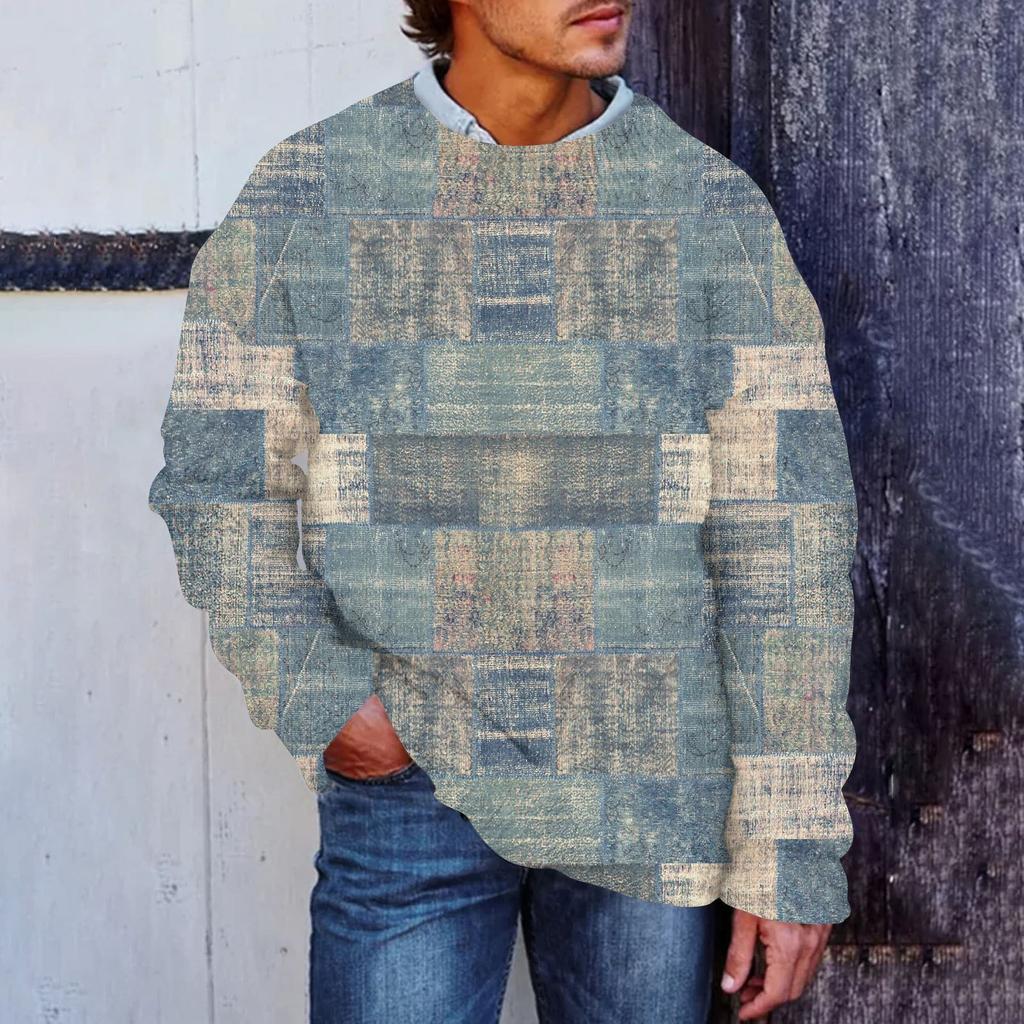 Мужской принтованный синтетический свитер с круглым вырезом, спортивная одежда, свободный топ с длинными рукавами