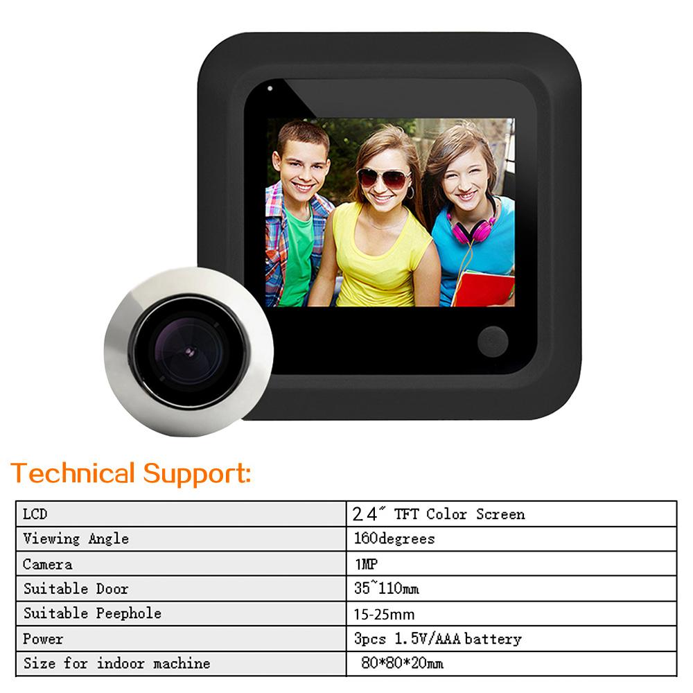 2,4-дюймовый видеодомофон 145-градусный глазок видеоглазок дверной звонок умный дом наружная камера монитор визуальный дверной звонок