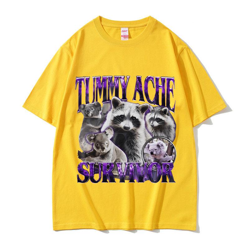 Tummy Ache Survivor Vintage Raccoon Funny Meme Tshirt Unisex Women Casual Cotton Oversized Streetwear Unisex Vintage Short Sleeve