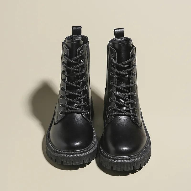British Style Lace-up Martens Boots for Women Autumn and Winter New Round Head Platform Boots Fashion All-matching Ankle Boots