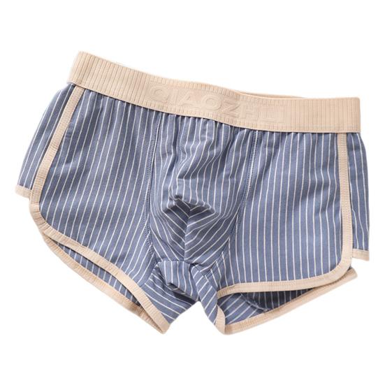 Men Boxer Briefs Mid-rise Elastic Waistband Shorts Underwear Striped Print Patchwork Color U-Convex Panties