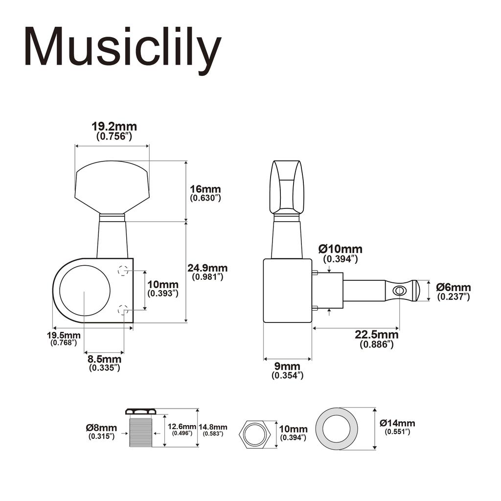 Musiclily Pro R15J Guitar Gear Square for Squier Electric Nickel Coating 6-in-line Left-Handed Tuners, 151 Ratio, Button, Strat/Tele Guitars,
