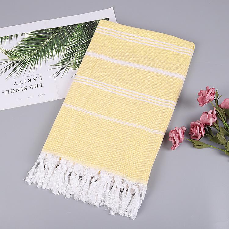 Turkish Cotton Sand-Resistant Striped Beach Shawl/Towel with Tassels
