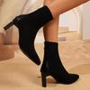 Fashion Elegant Solid Black Fabric Ankle Boots Women 2025 New Model Sexy Pointed Toe Black Booties Fashion Rear Zipper Boots Autumn