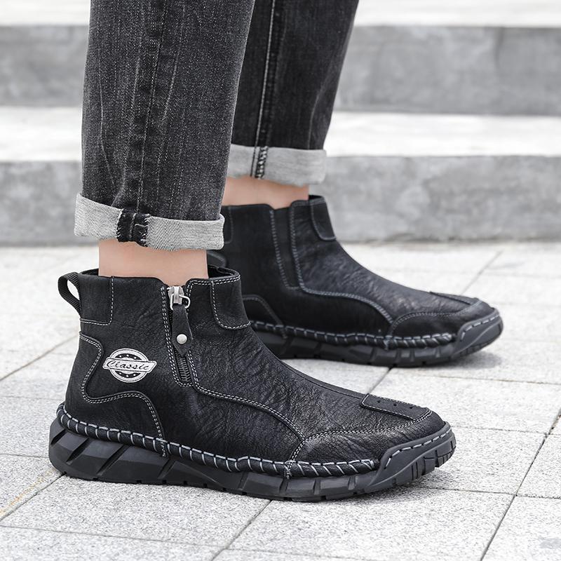 Мужская повседневная кожаная обувь в британском стиле 2024Новая модная и удобная обувь до щиколотки Мягкая подошва Противоскользящая Высокий верх Спортивная обувь