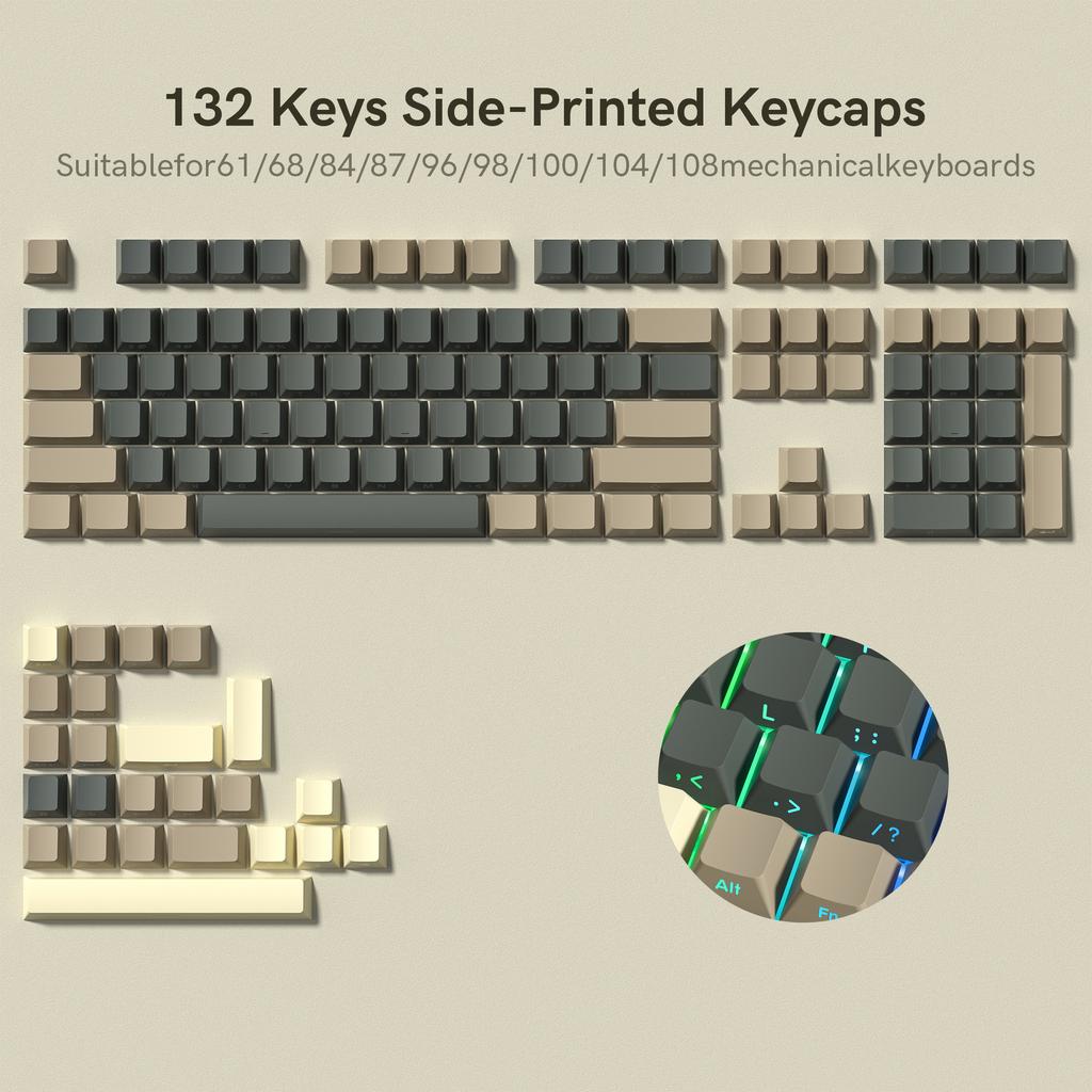 132 Key Custom Lavender Purple Double Shot Keycaps Shine Through PBT Keycaps for Cherry Gateron MX Switches Mechanical Keyboards