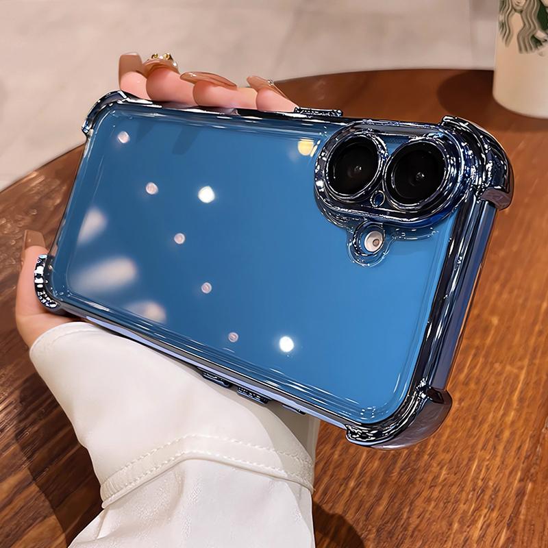 Luxury Transparent Plating Shockproof Phone Case for iPhone 16 15 14 13 Pro Max Soft Bumper Cover