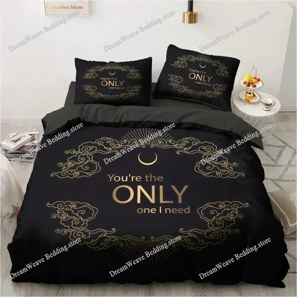 3D Printed  Black Bedding Set Pillowcase King Queen Full Single Bed Gold Design Duvet Cover Set for Teens Women Luxury Gift