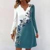 Women's Long-sleeved Casual Midi Dresses V-Neck Print  Casual Dress