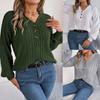 Women Knitted Jumpers V-Neck Long Sleeve Pullover Sweaters Plain Textured Button Down Knitwear Tops