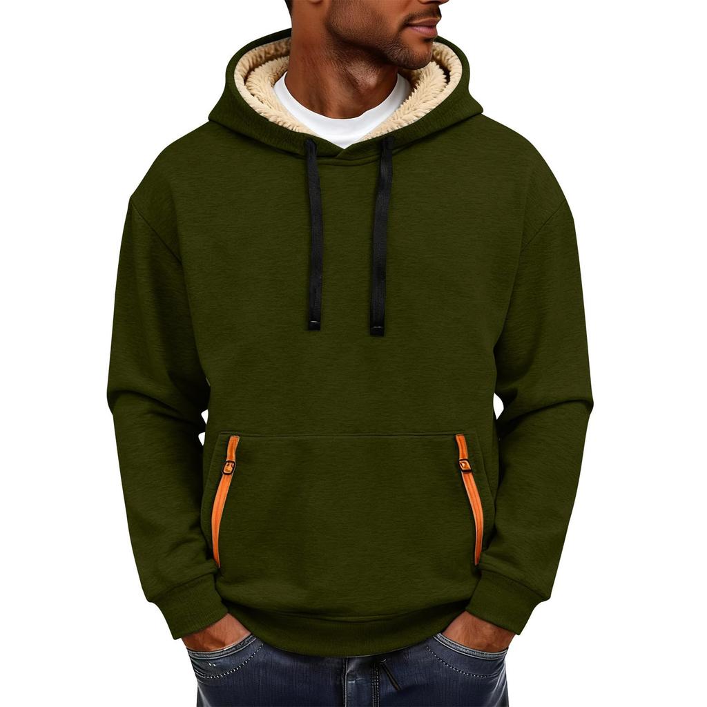 Модное мужское однотонное худи с длинным рукавом, утолщенное, на флисовой подкладке, с карманами