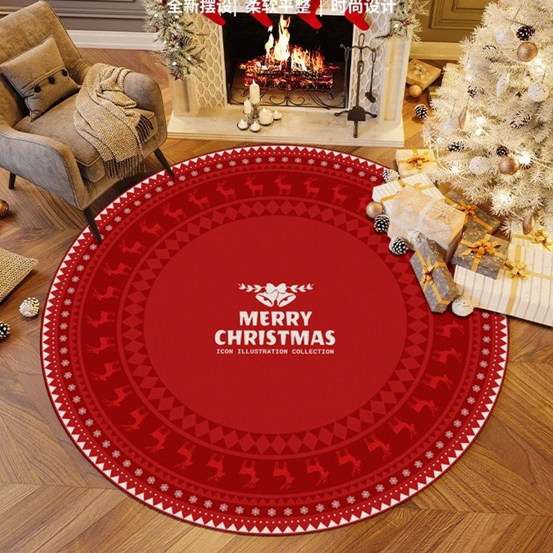 Circular Christmas Carpet Christmas Sled Anti Slip Carpet Decoration Holiday Living Room Bedroom Home Decoration Carpet