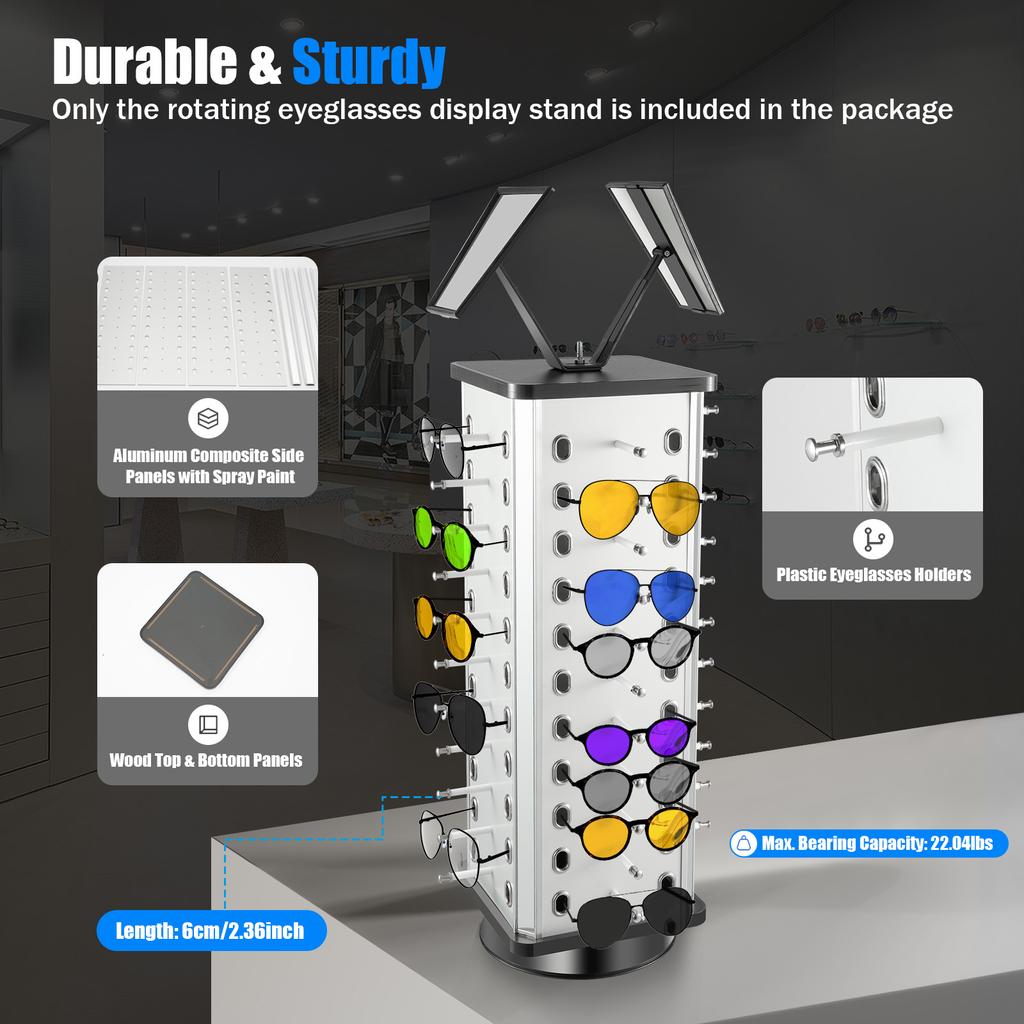 Вращающаяся на 360 градусов подставка-держатель для очков на 44 штуки, прочная стойка-органайзер для оптического магазина, дома, магазина