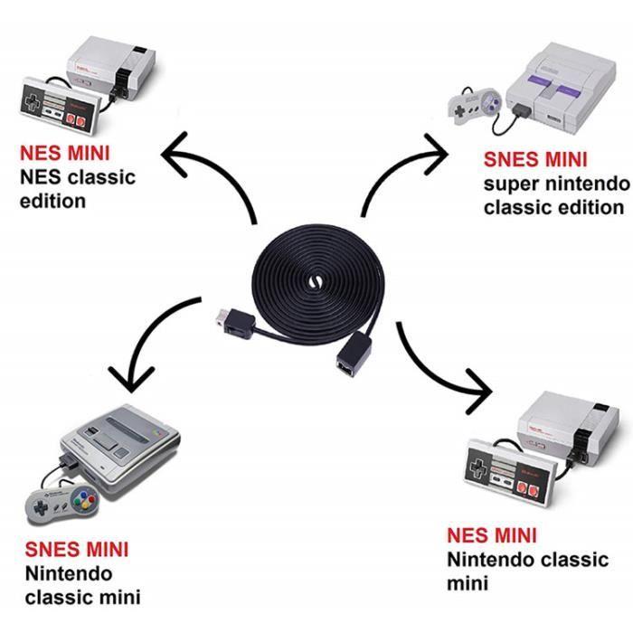 Extension Cable for Nintendo Mini Classic Controllers Nes Edition Controller 3m (2 Pack) Super Nintendo, NES Mini, Snes Mini, Cable E