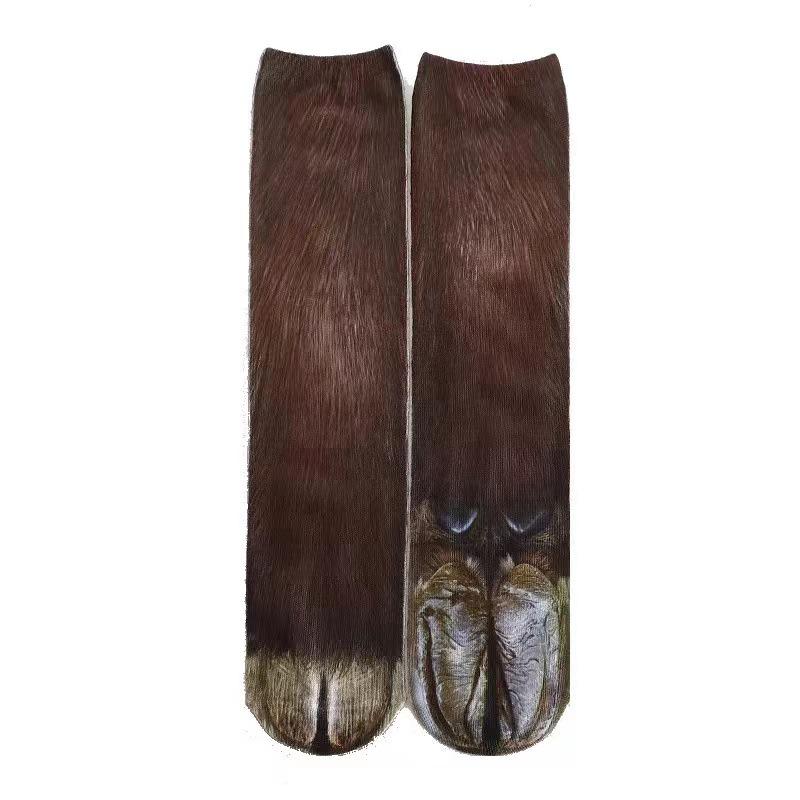 3D Animal Paw Mid-Calf Socks - Cartoon Print, Fun Hoof Design for Adults, Cat & Dog Styles