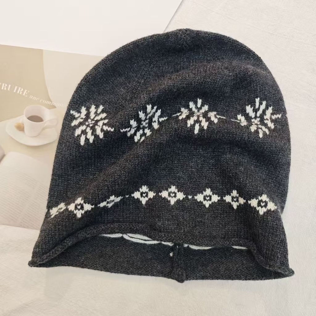 Knitted Beanie Hat For Women With Floral Pattern And Cold Weather Warmth Perfect For Autumn And Winter