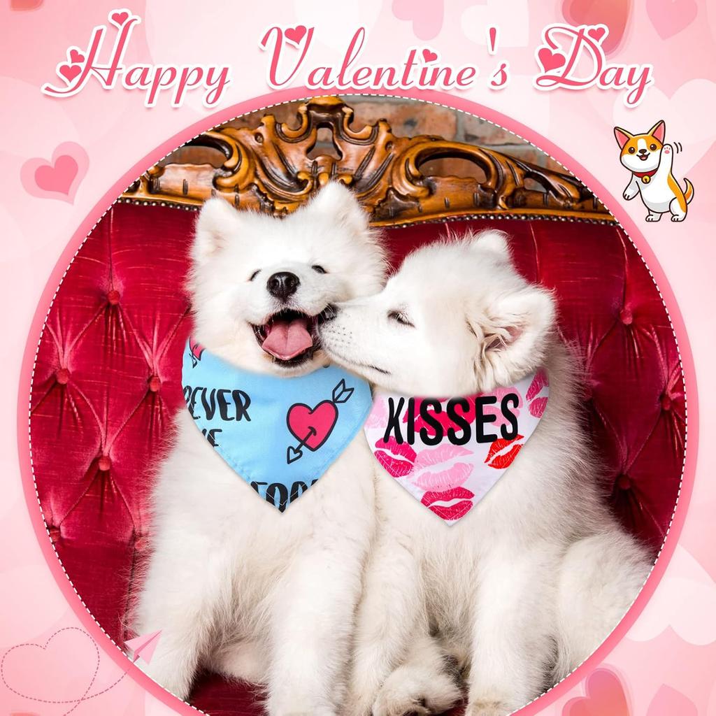 60 Pcs Valentine's Day Dog Bandanas Bulk Heart Pet Bandanas Adjustable Dog Bibs Triangle Scarf Holiday Costume for Small Medium Pet (Heart Pattern)