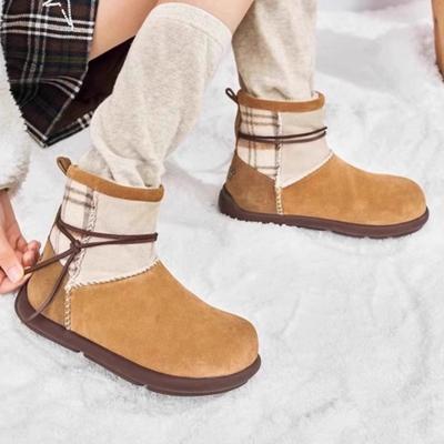 Ботильоны женские на плоской подошве из меха, замшевые, теплые, плюшевые, хлопковые, повседневные, брендовые, на среднем каблуке, женские, тренд 2025 года, зимние, Botas Mujer