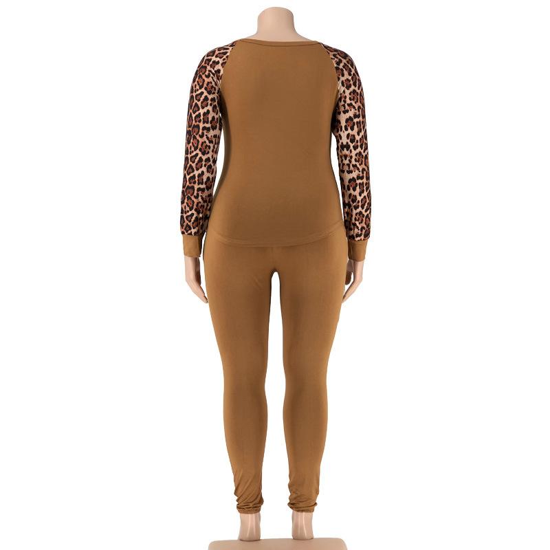 Весенне-осенний большой женский модный повседневный большой женский костюм с леопардовым принтом и контрастным принтом из двух предметов