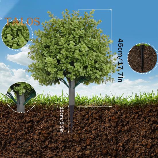 Искусственное самшитовое топиарное шарообразное дерево с опорой в землю, устойчивое к ультрафиолетовому излучению, устойчивое к погодным условиям, искусственные зеленые кустарники для сада, крыльца, патио, искусственные растения из самшита