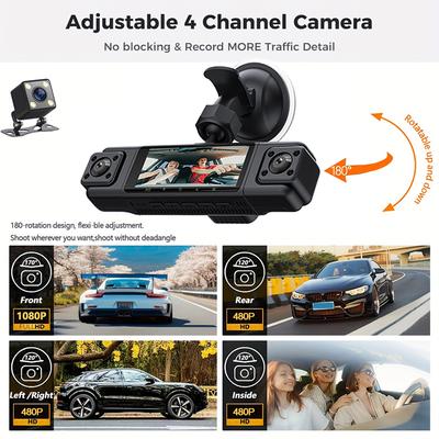 Автомобильный видеорегистратор 1080P Видеорегистратор НОВЫЙ 360° 3/4-канальная камера для вождения с передней левой правой задней ночной съемкой 2.0 Автомобильные аксессуары