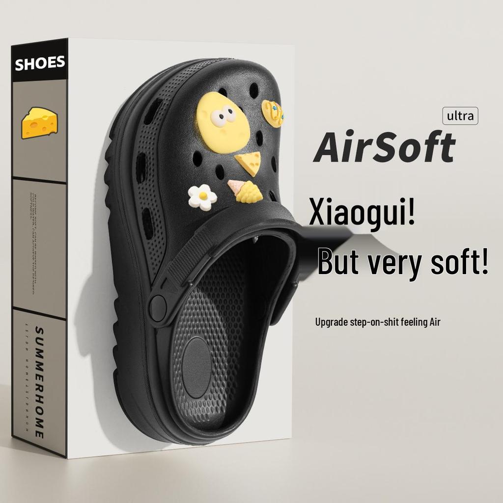 Женские черные нескользящие пляжные клоги на толстой подошве 2025 года для комфортной летней носки