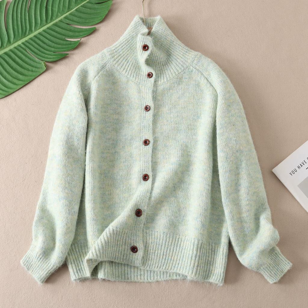 Dimanaf 2025 Sweaters Buttons Turtleneck Solid Cardigan Red Autumn Women Knitting Loose