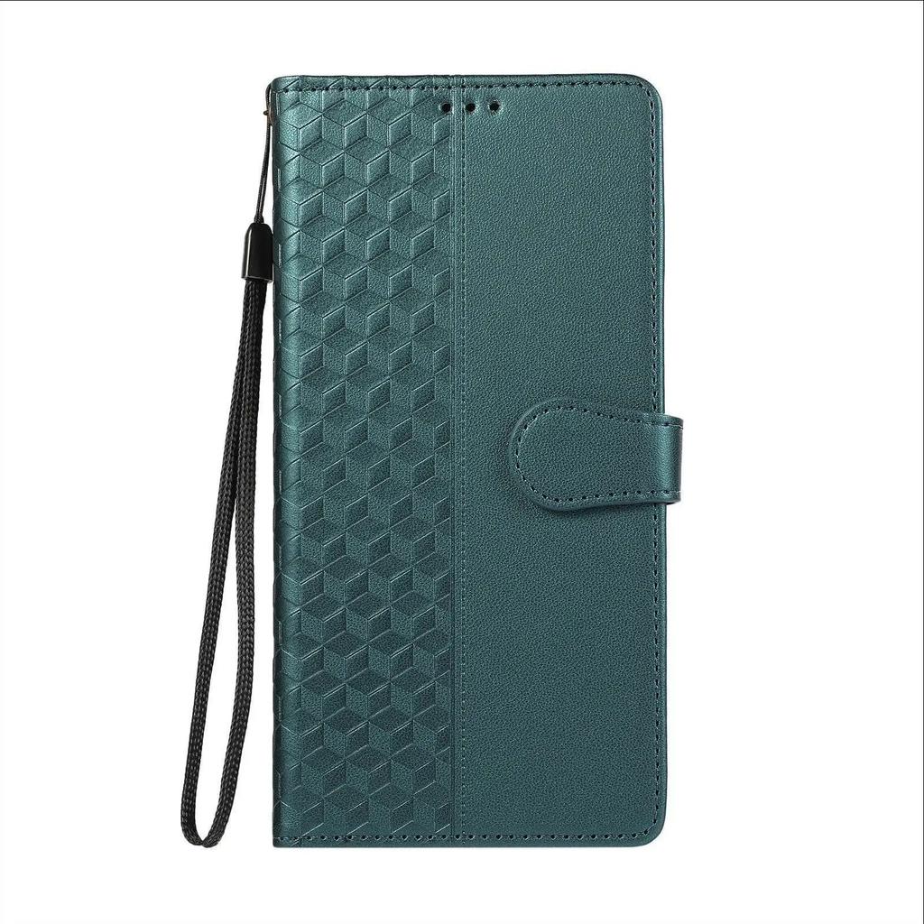 Plaid Leather Phone Case for iPhone 17 Pro Max Air 17E 16E 16 Plus 15 14 13 Mini 12 11 Buckle Card Holder Wallet Lanyard Cover