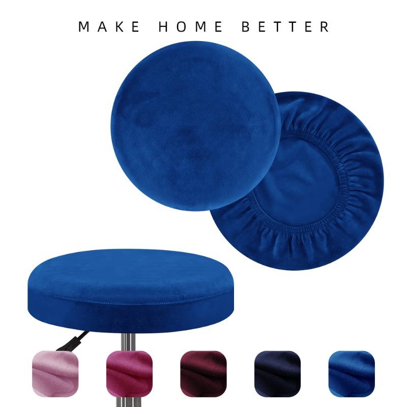 Premium Silver Fox Velvet Round Stool Cover Elastic Universal Bar Seat Cover Slip Resistant Protective Chair Slipcover