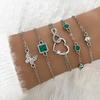 European and American Retro Green Diamond Bracelet Set: 5-Piece Diamond Square & Butterfly Love Design