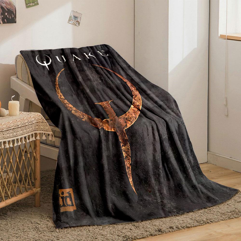Timeless Quake Video Game Logo Dark Fleece Blanket, Fluffy Warm Blanket for Cold Evenings, Classic Fleece Blanket for Warmth and Style