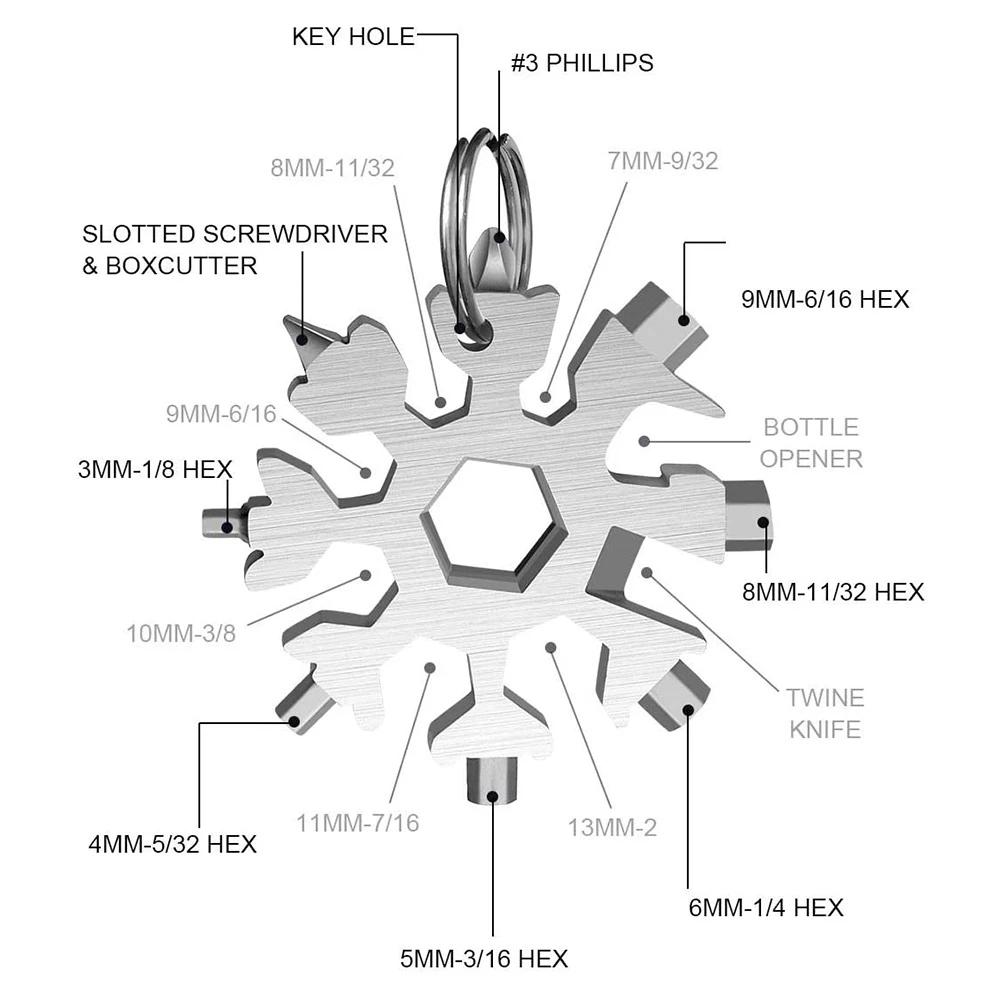 18-in-1 Stainless Snowflake Wrench Multi-Tool Popular Portable Steel Creative Outdoor Bicycle Repair Tool Open a Bottle
