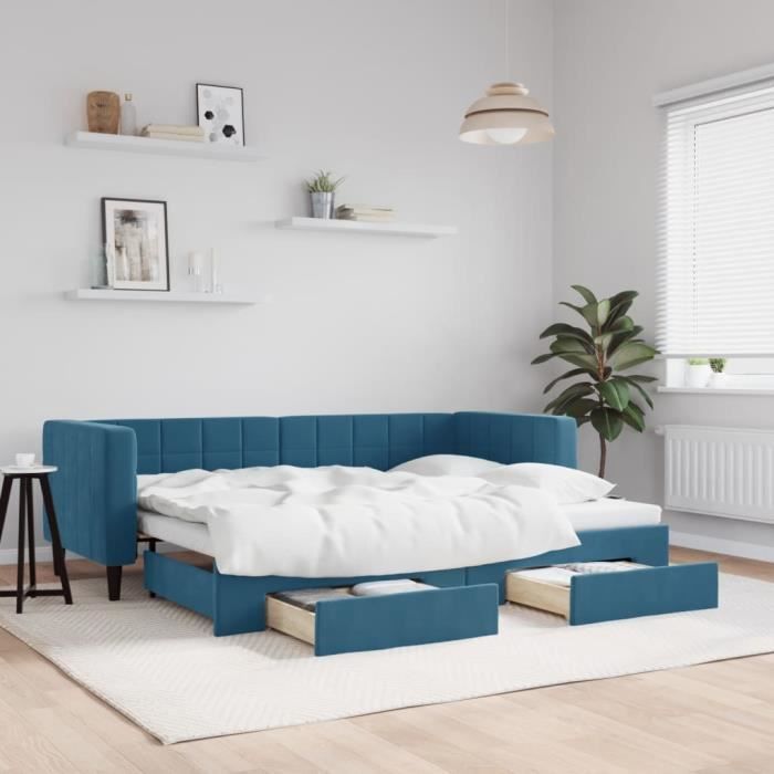 VidaXL Daybed with Trundle and Drawers Blue 80x200 Cm Velvet 3196731
