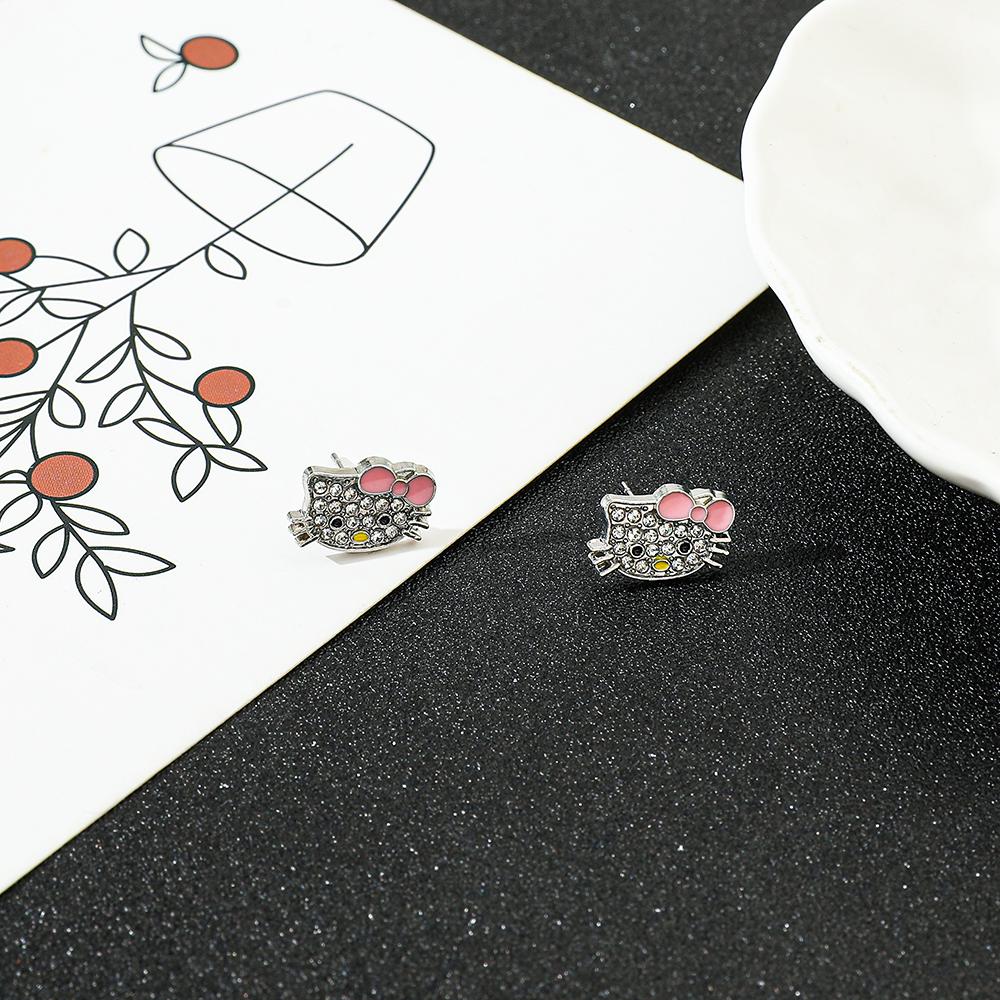 Мультяшные серьги Sanrio Hello Kitty Модные милые сережки-гвоздики с котенком Китти для женщин и девочек Аксессуары для украшений Подарки