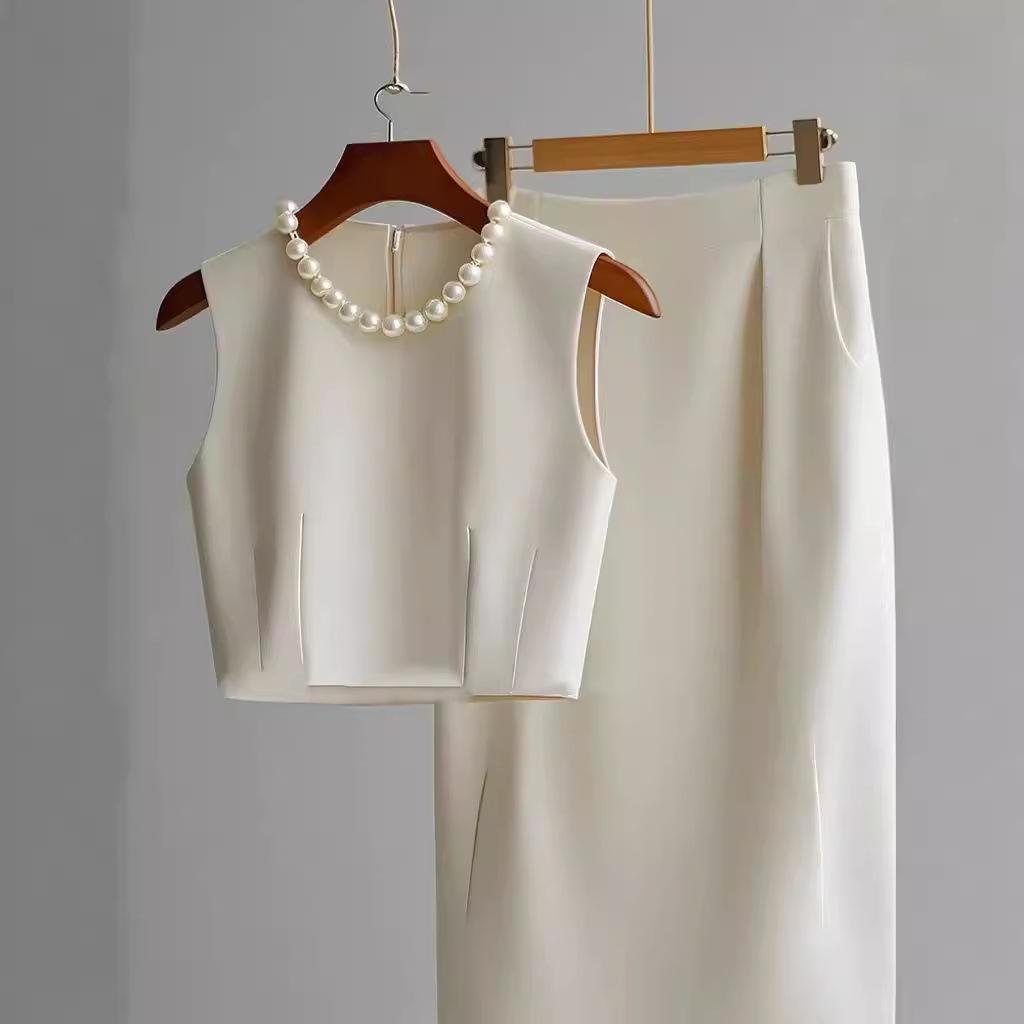 Предпродажа Осеннее поступление: Элегантный белый комплект платья-жилета для женщин