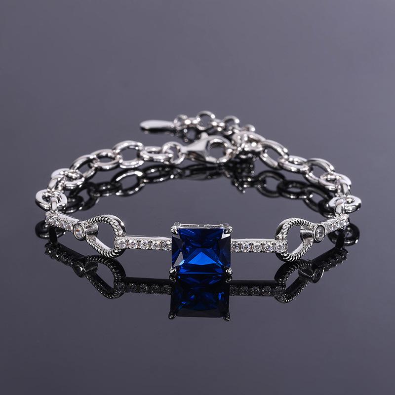 S925 Серебро Моделирование Красочное Сокровище Точность Ретро Простой Браслет Женский Свинцовый Камень 8*10
