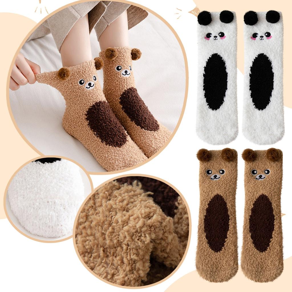 Winter Socks Fashion Cartoon Coral Thickened Plush Middle Socks
