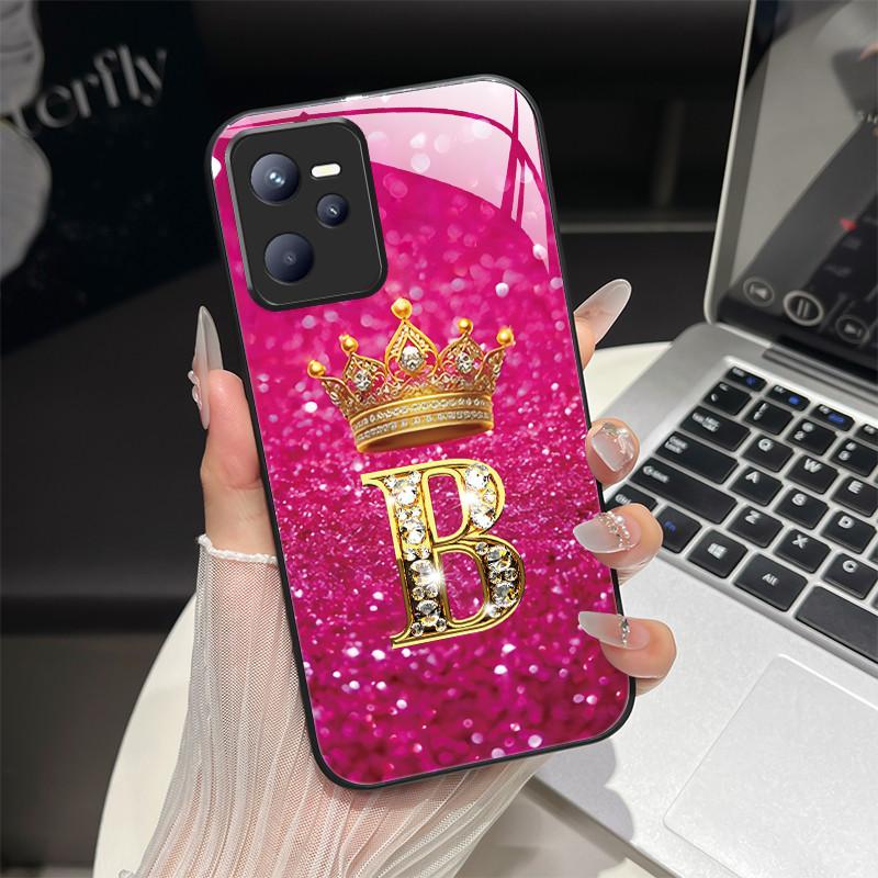 Чехол для Realme C35 Модный чехол с начальной буквой из закаленного стекла для Realme Narzo 50A Prime C 35 Ударопрочный чехол для телефона