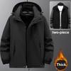 Two-piece Waterproof Trench Jacket Men Winter Thick Windbreak Jackets Plus Size 12XL Fashion Casual Cargo Camping Jacket Male