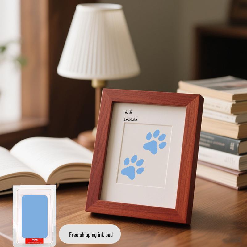 Pet Paw Print Memorial Frame with Wash-Free Ink Pad for Cats and Dogs