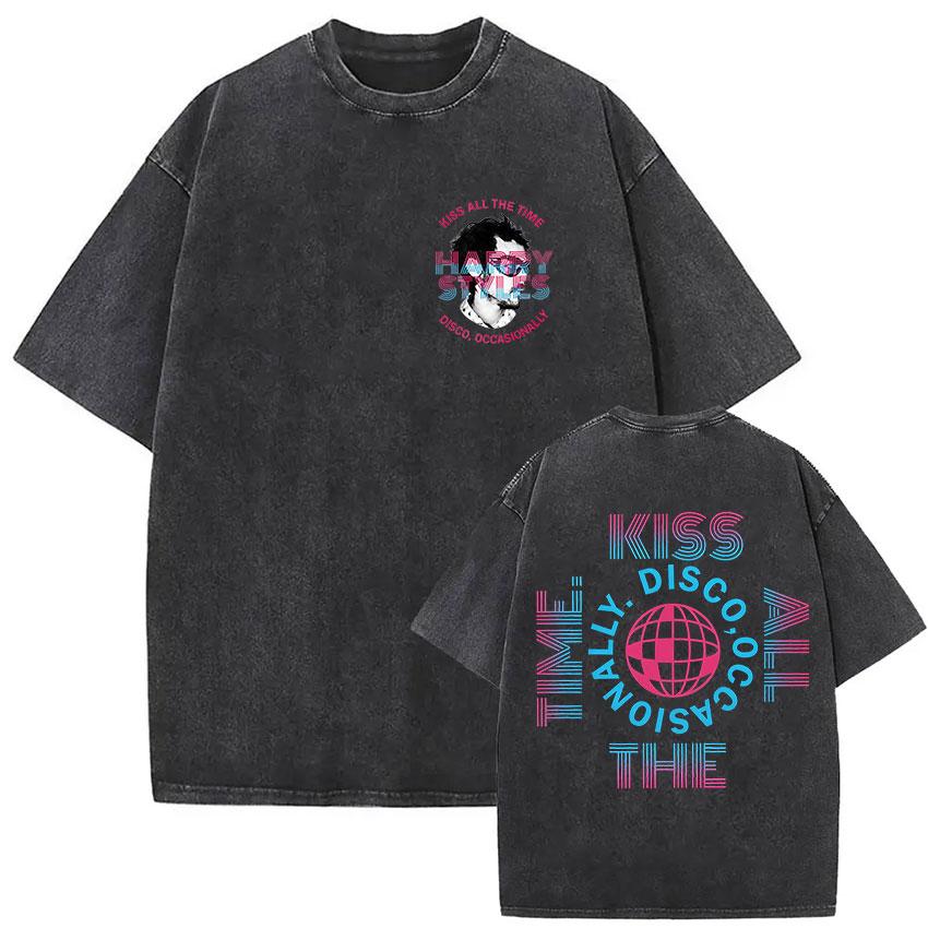 Kiss All The Time Disco Occasionally Tour Vintage Washed T Shirt Men Women High Quality Oversized Cotton Tshirt Streetwear