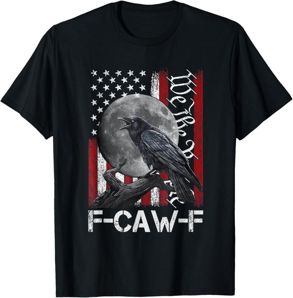 F-Caw-F Черный Ворон Черная Птица Ретро Флаг США Винтажная Футболка F-Caw-F Унисекс Футболка