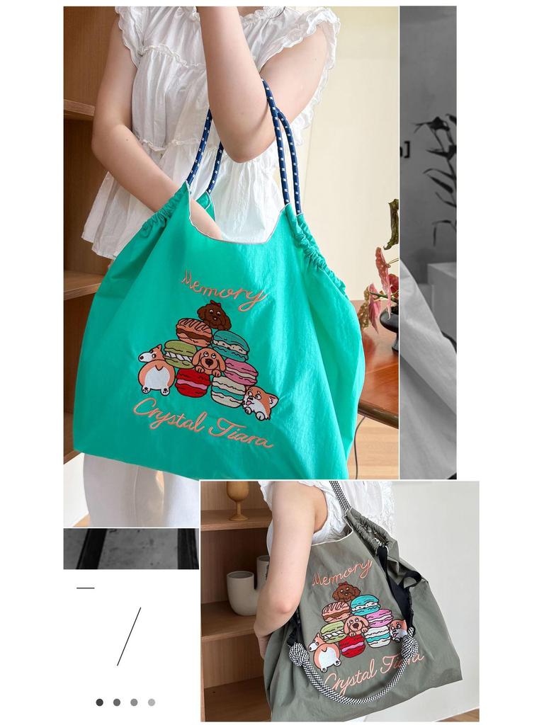 Нейлоновая сумка-тоут кроссбоди в японском стиле с вышивкой шиба-ину – Вместительная универсальная наплечная сумка для женщин.