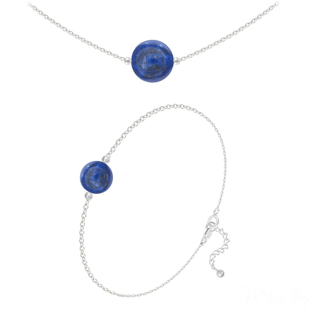 Les Trésors De Lily [R5982] - Handcrafted Silver Set 'Mineralia' Silver Lapis Lazuli - 10 and 8 Mm (necklace & Bracelet)