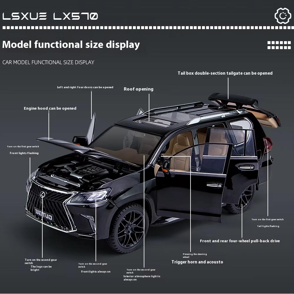 Новый Большой 1:18 Lexus LX570 Внедорожник из металлического сплава Литая модель автомобиля Звук и свет Инерционная коллекция Изысканный подарок Подходит для мальчиков